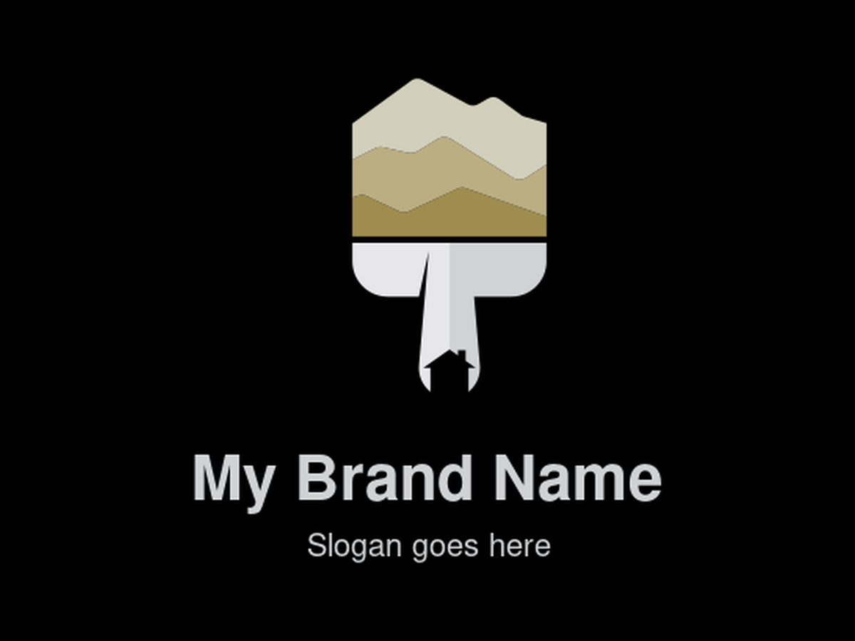 Mountain Landscape Paintbrush House Logo for Home Improvement and Real Estate Branding with Nature-Inspired Design